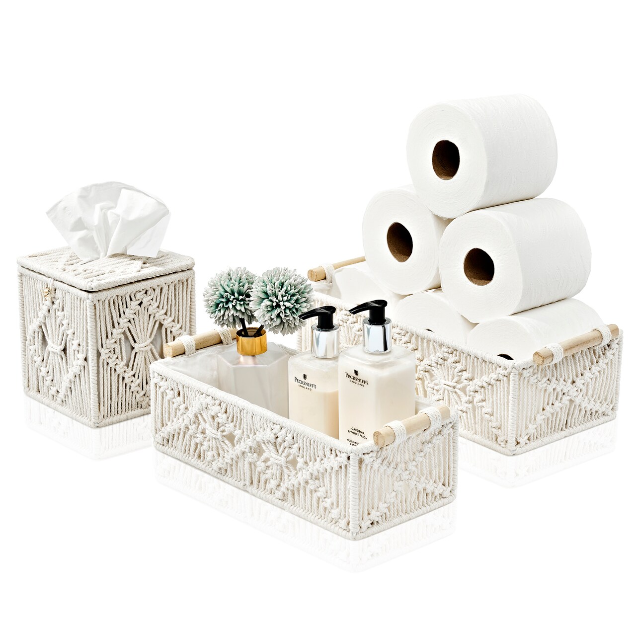 Sorbus Paper Rope Bathroom Baskets & Tissue Holder 3 Piece Set